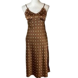 Japna | Dresses | Polka Dot Brown White Satin Slip Midi Dress | Poshmark